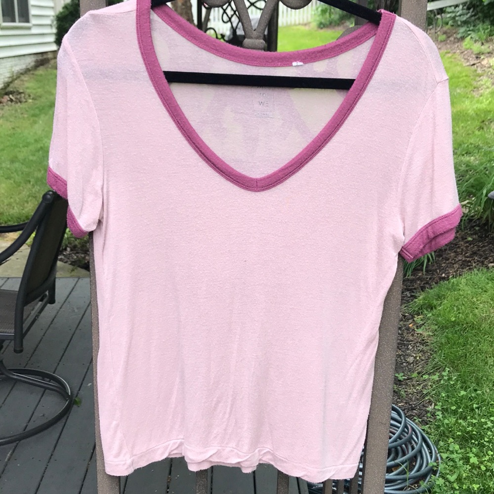 pink v neck baseball tee